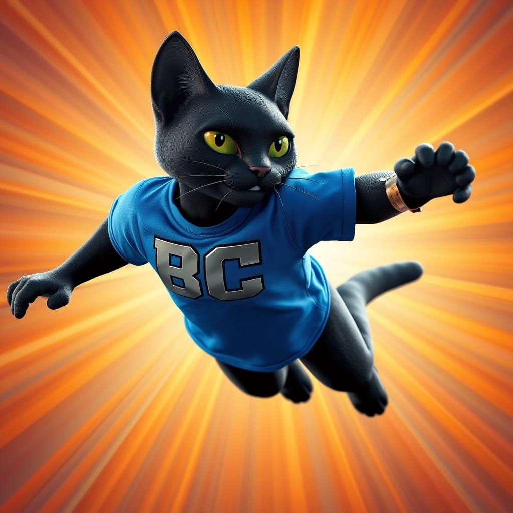 Stylized Flying Catman in High-Tech Athleisure Wear