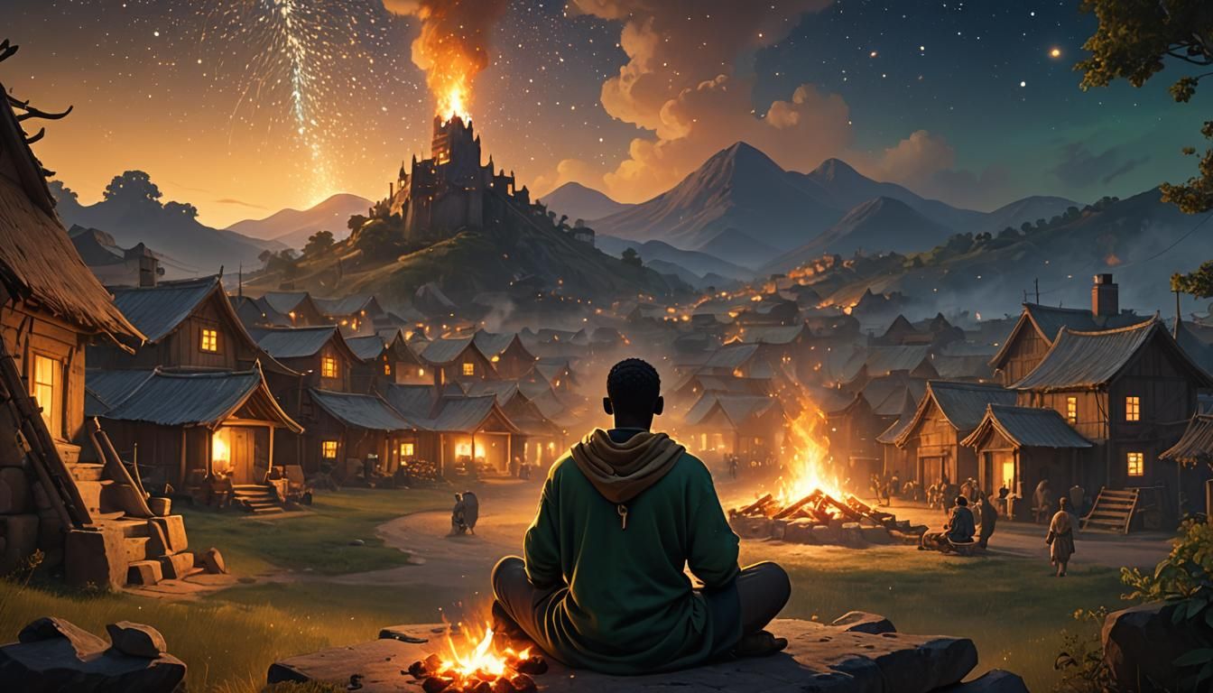 Bayo and Afolabi by Firelight: Fantasy Concept Art