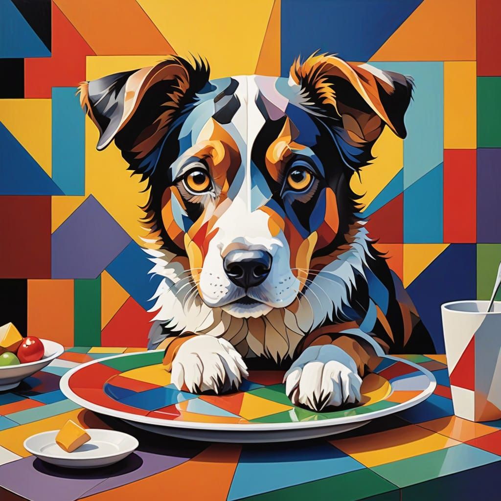 Sad Hound Pup in Abstract Cubist Style