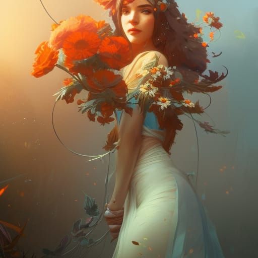 Hyperdetailed Daisy Concept Art in Orange and Teal