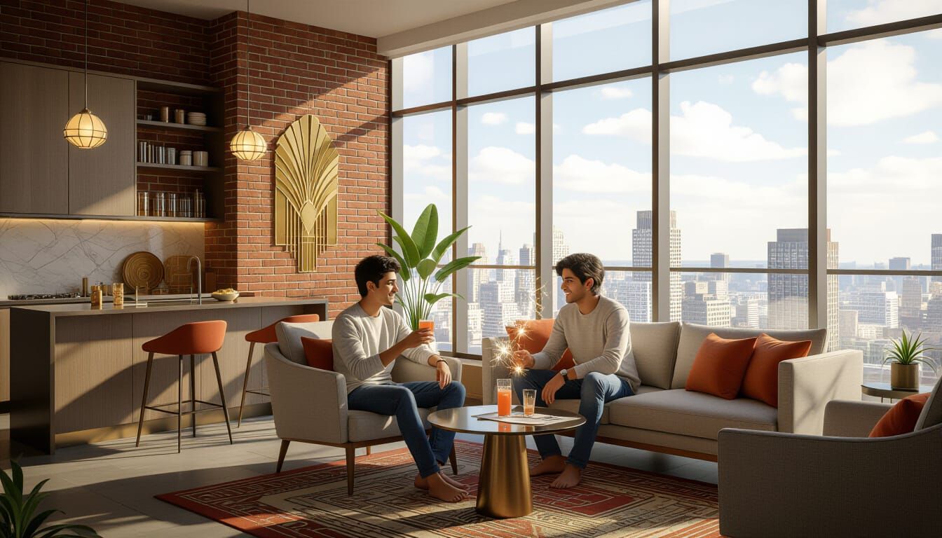 Indian Mages Enjoy Cocktail in Art Deco High-Rise