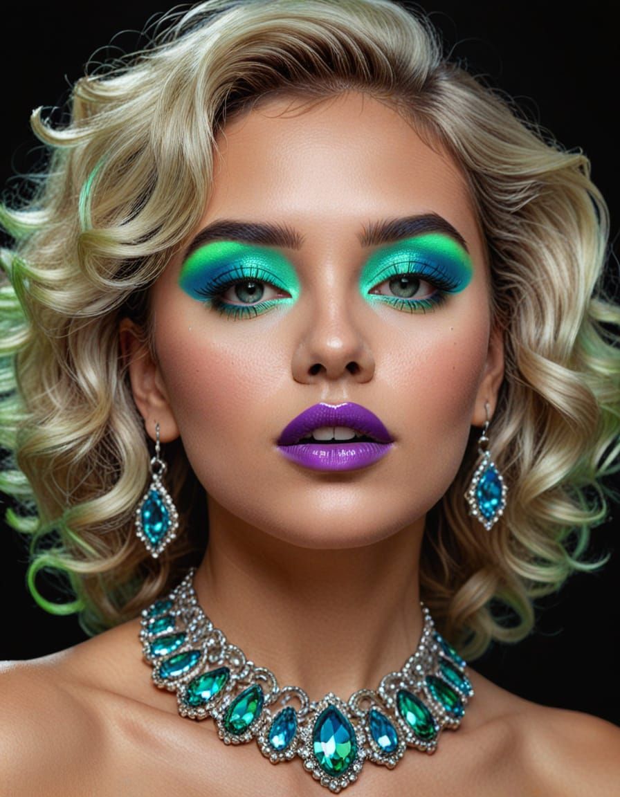 Pop Art Portrait of a Woman with Neon Makeup