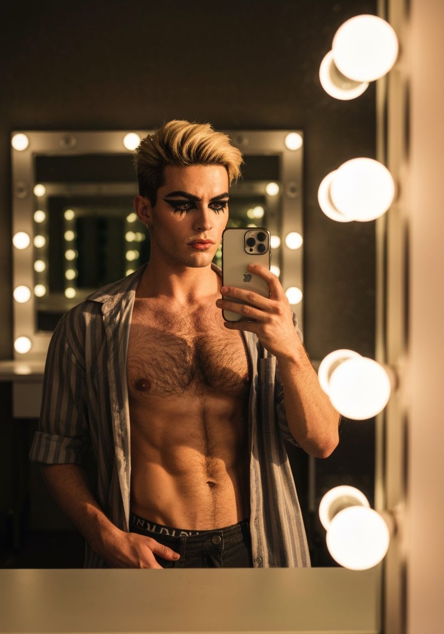 Fit Man's Dressing Room Selfie in Golden Hour Light