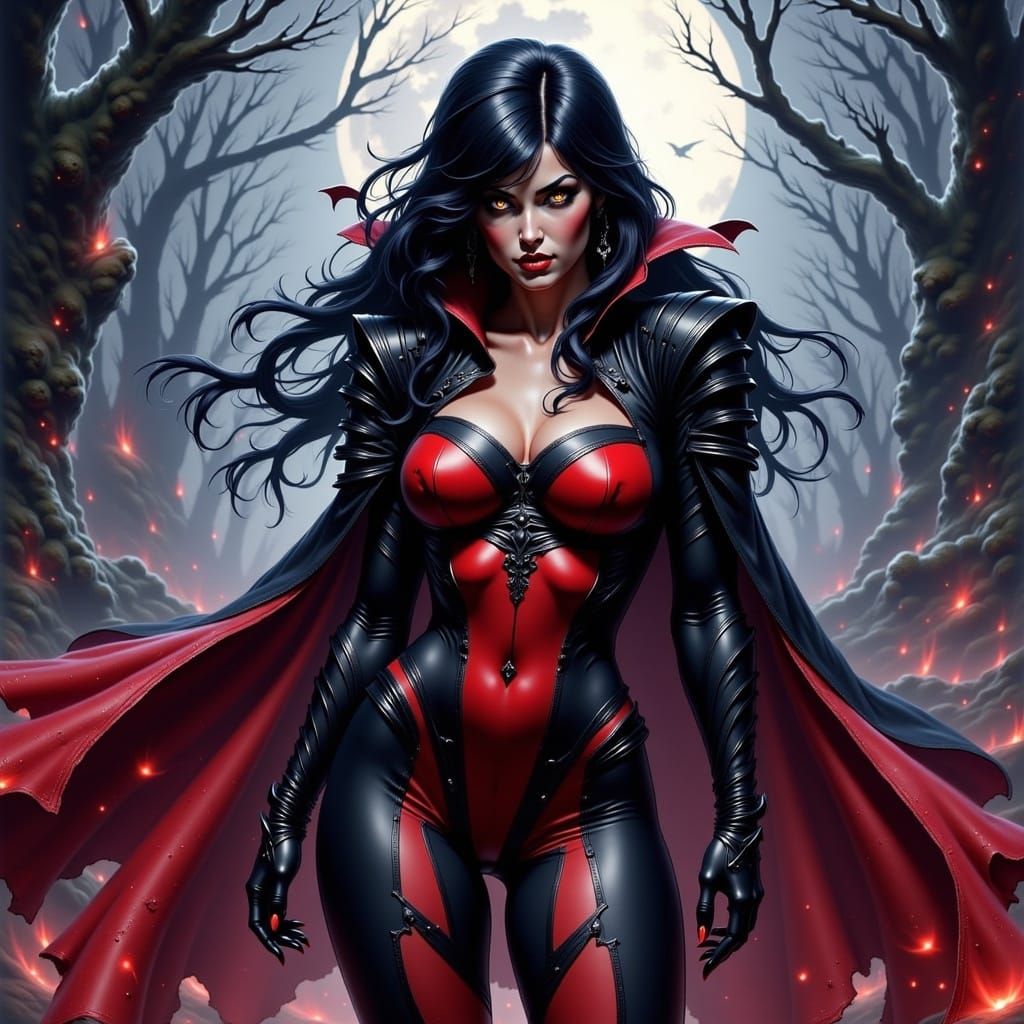 Vampirella Channels Vampiric Energy in Gothic Illustration