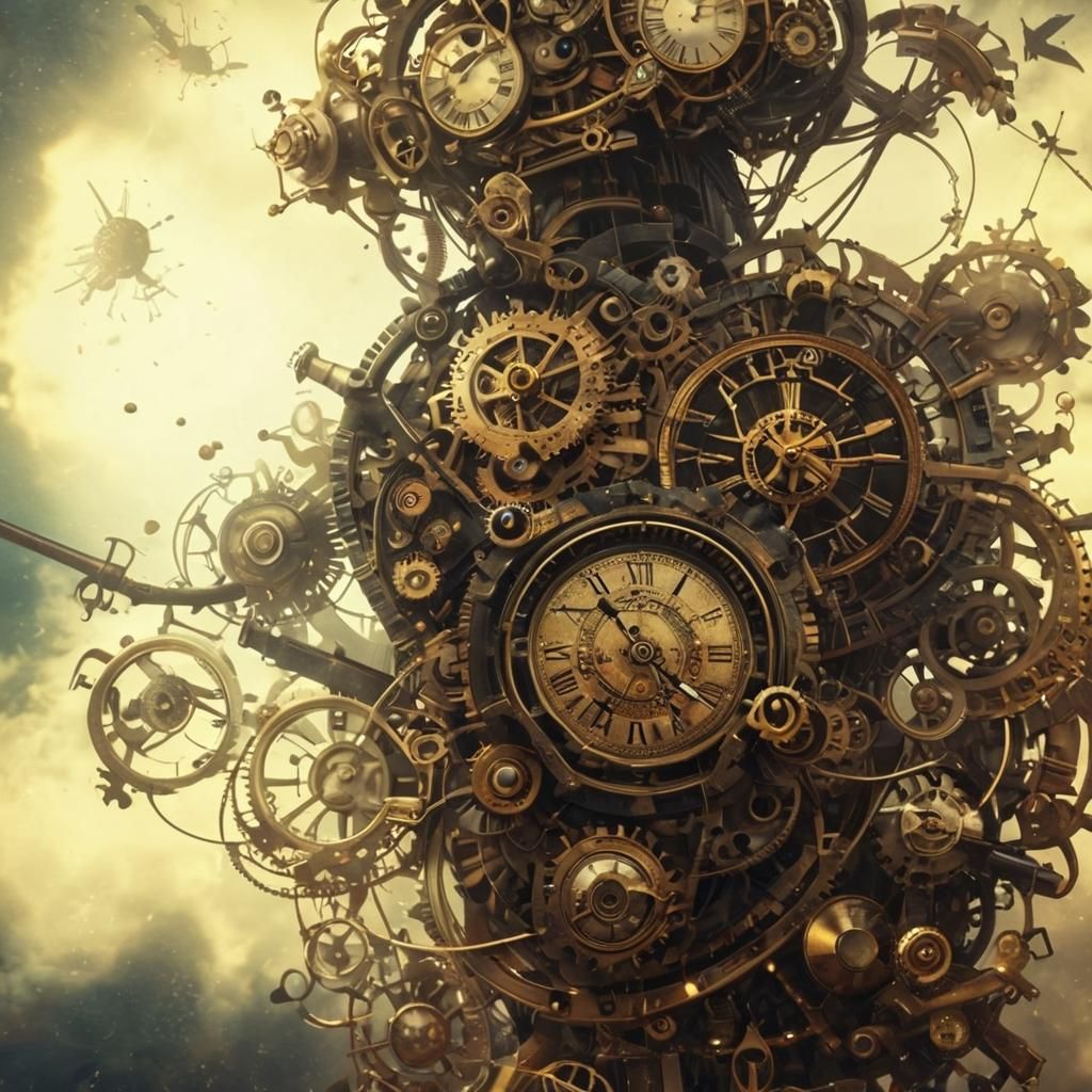 Intricate Clockpunk Clock Face with Steampunk Engine