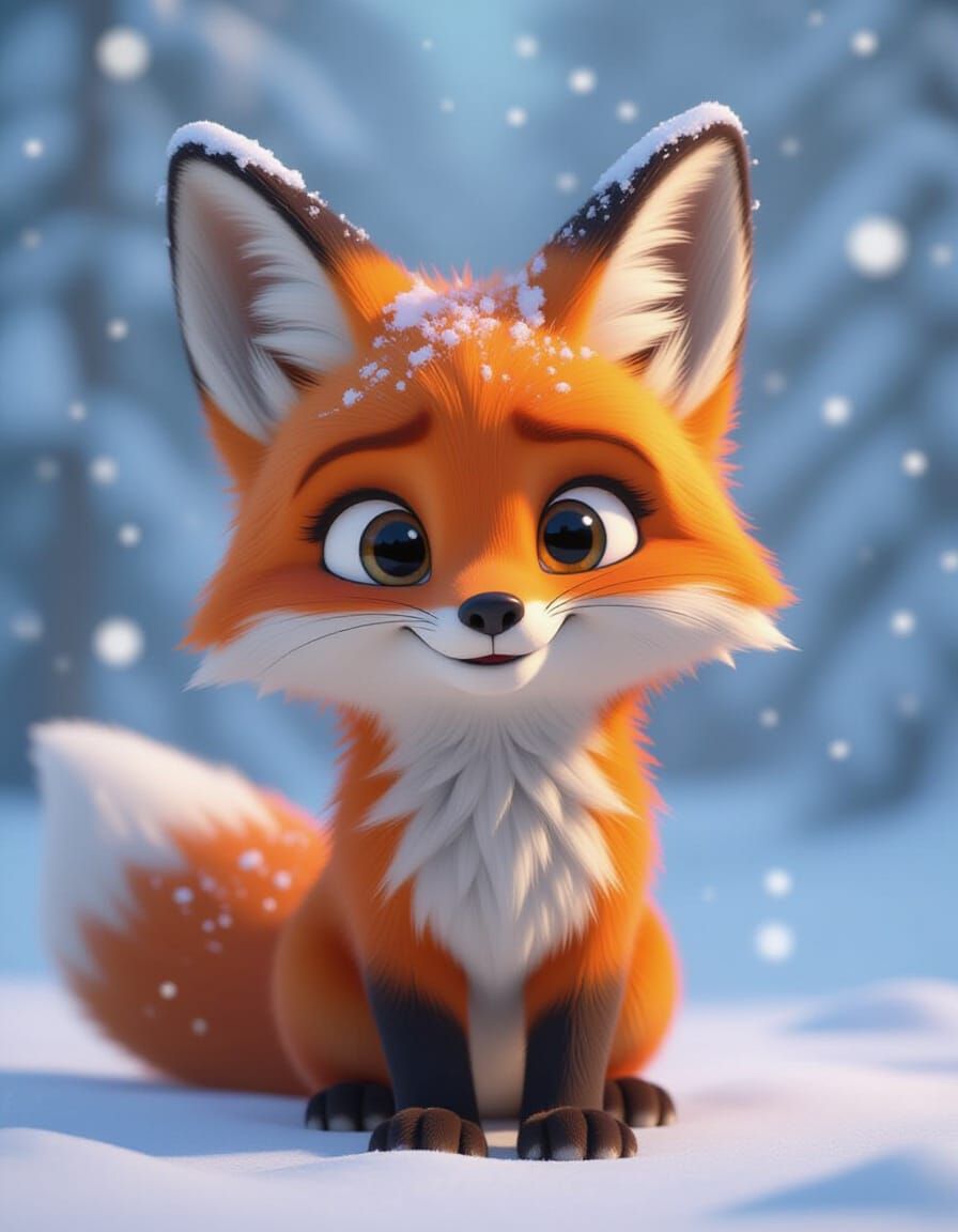 Cute Snow-Covered Fox in Fantasy Setting