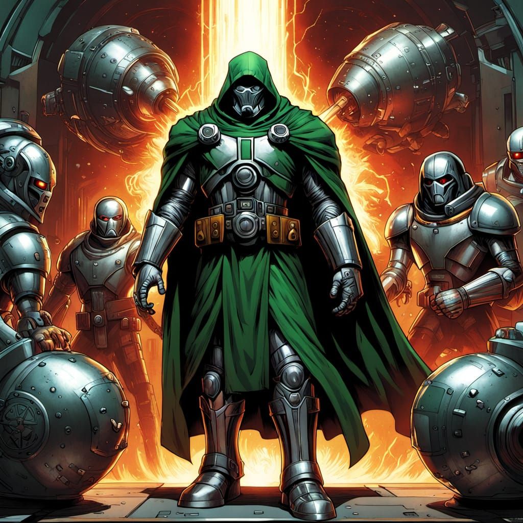 Dr. Doom Battles Doombots in Sci-Fi Lab Concept Art