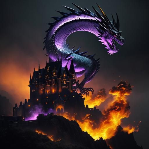 Hyperrealistic Fire-Breathing Dragon Over Castles