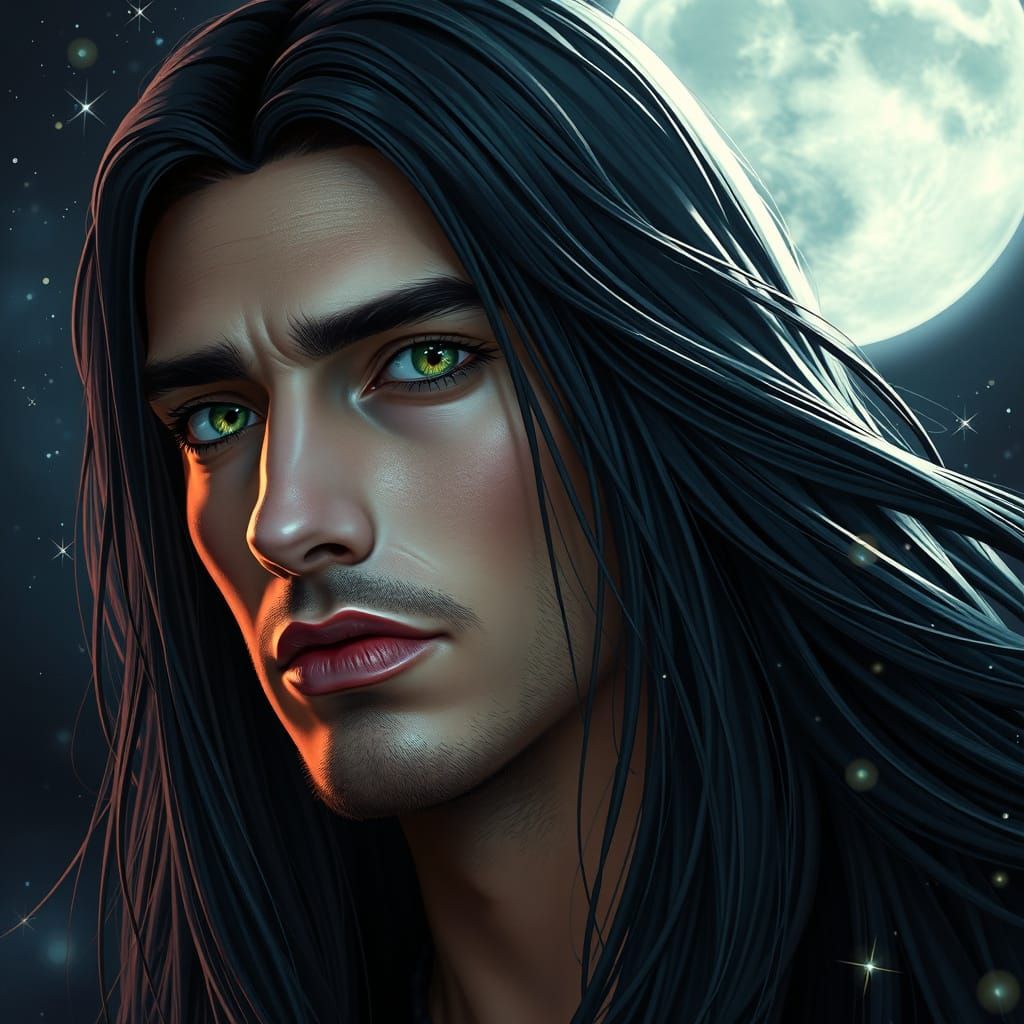 Handsome Man Portrait Under Moonlight as Matte Painting