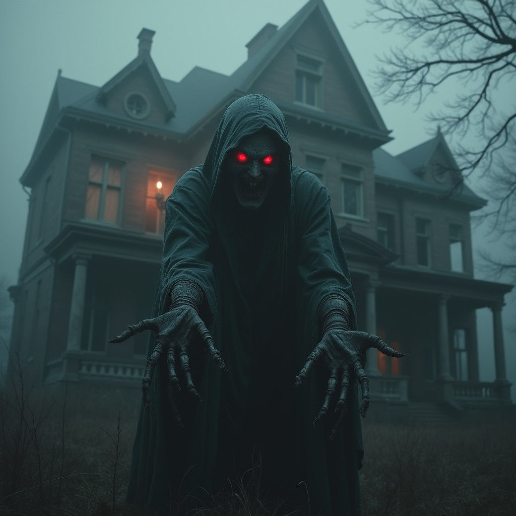 Ghostly Entity Emerges from Decaying Victorian Mansion