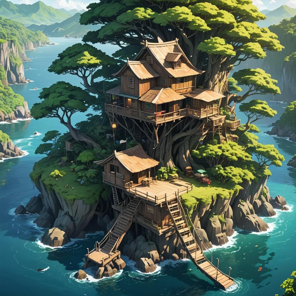 Ocean Treehouse in Anime Style