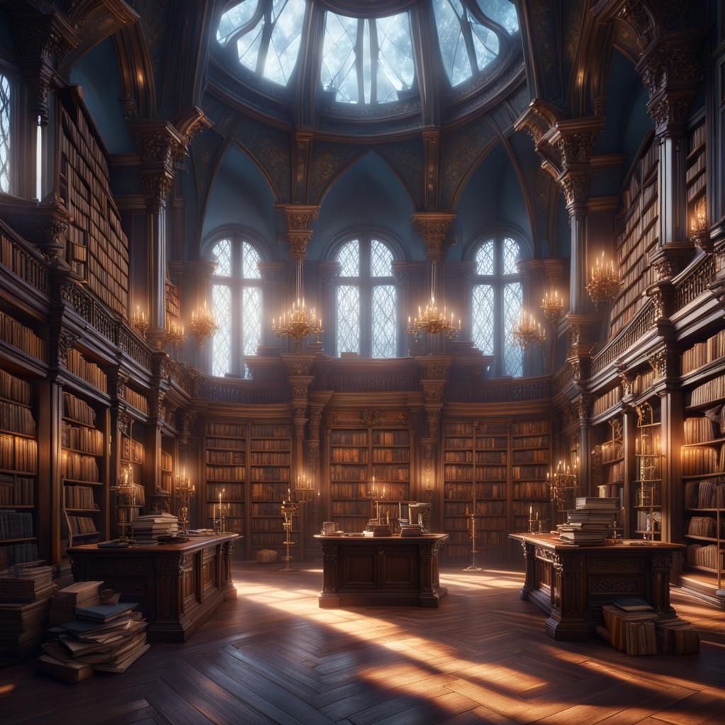 Magical Library in Detailed Matte Painting Style