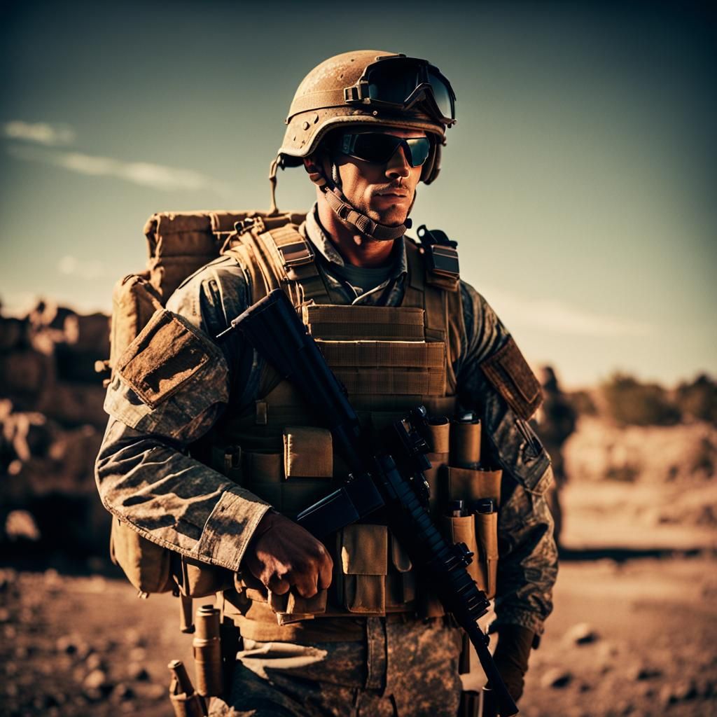 Dramatic Film Still of an American Soldier