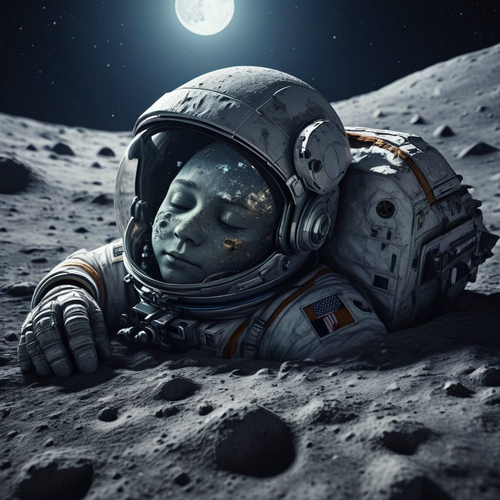 Astronaut in Lunar Slumber, Captured in Digital Painting