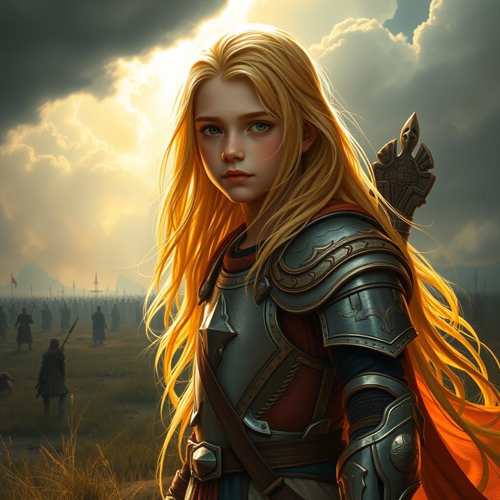 Golden Haired Boy Warrior on Battlefield