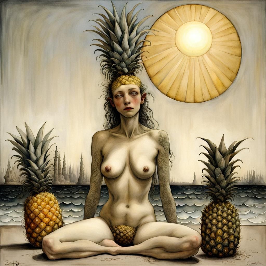 Surreal Mermaid with Pineapple Under the Sun