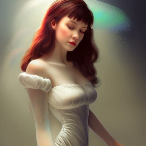 Snow White Dances in Rainbow Paint: Hyperrealistic Portrait