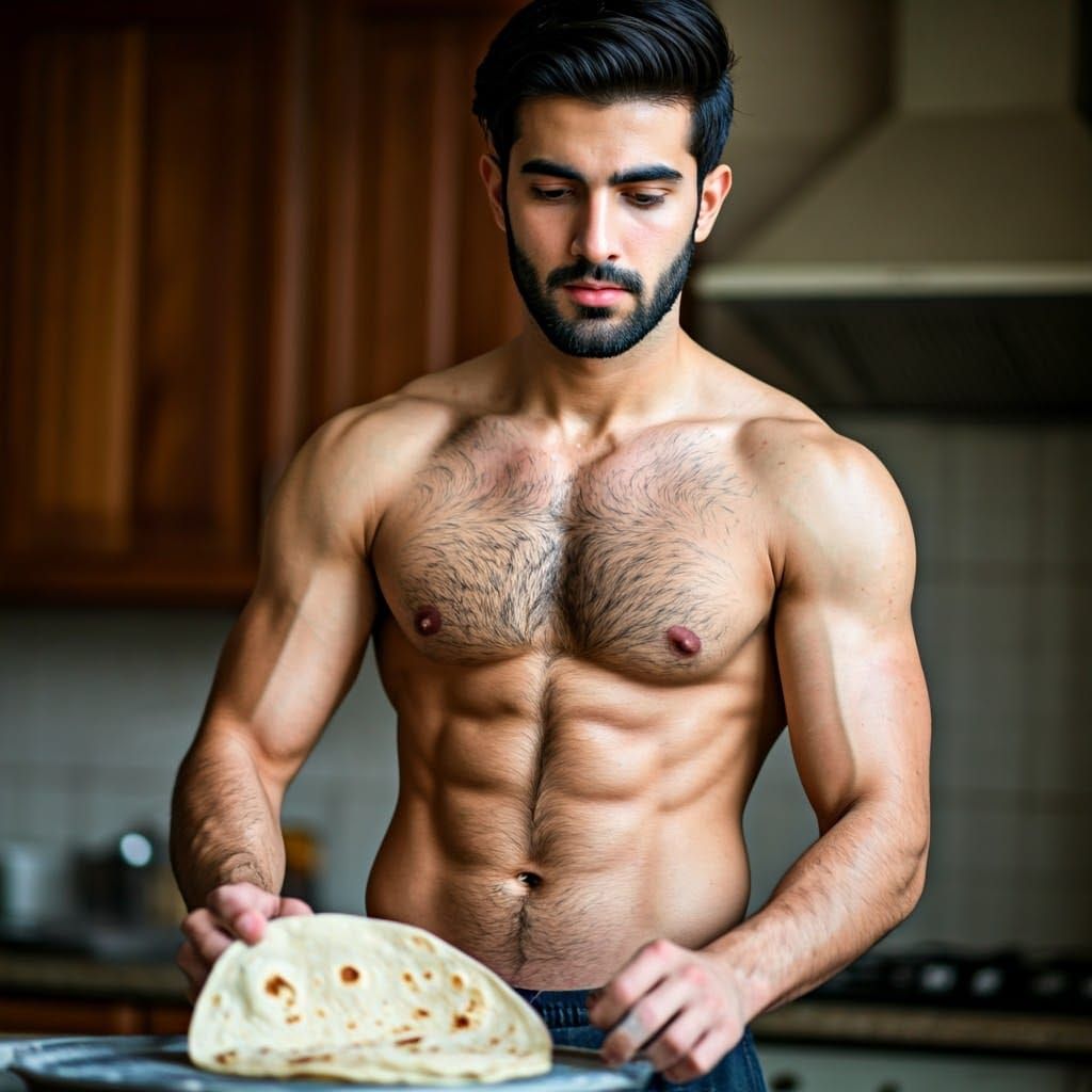 Pakistani Man Making Roti in Warm Kitchen
