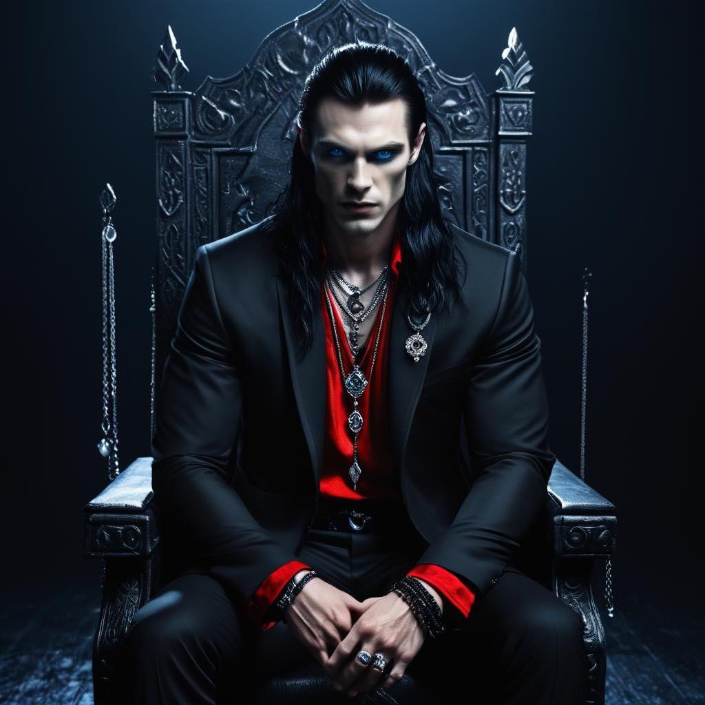 Nordic Vampire King on Black Throne, Dark Fantasy