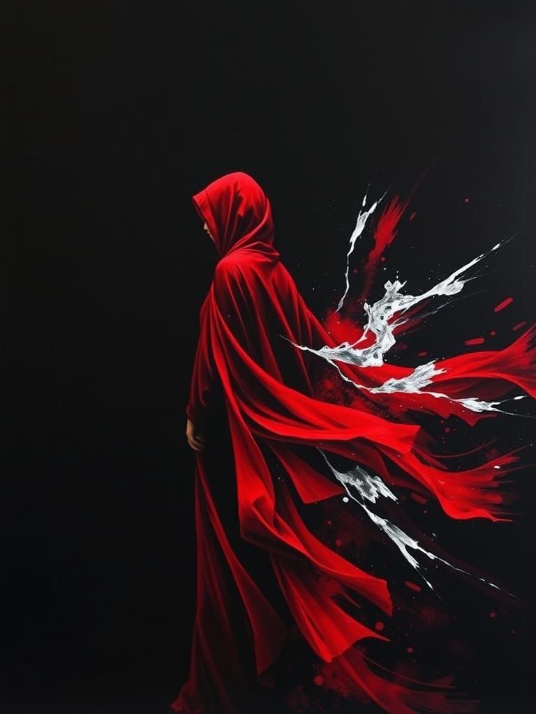 Ethereal Figure in Crimson Mantle: A Moment of Contemplation