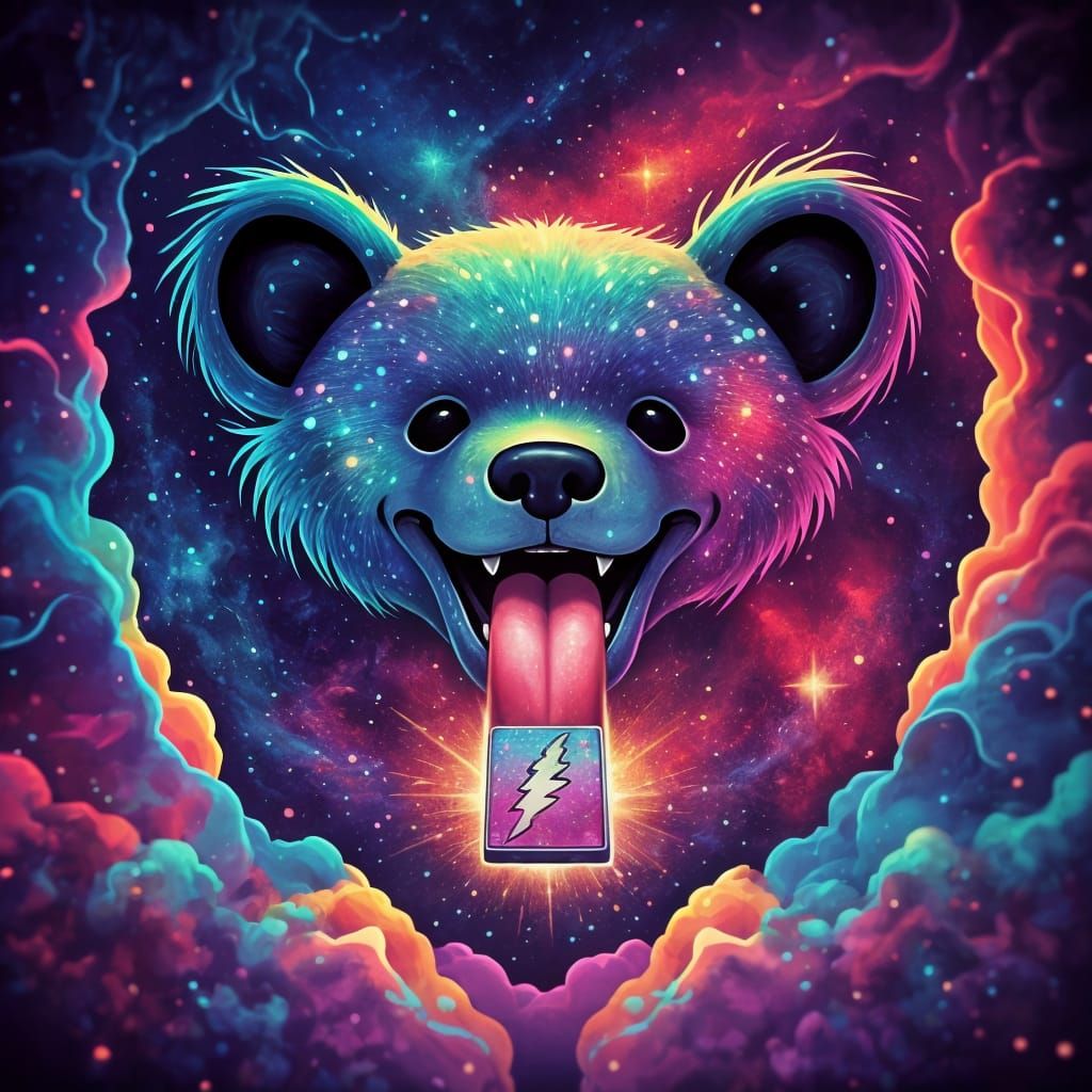 Vibrant Grateful Dead Dancing Bears in Cosmic Joy