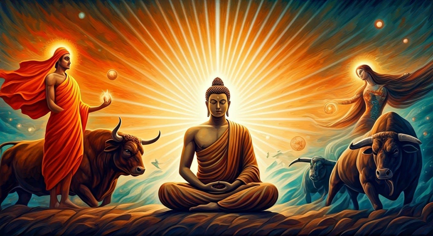 Spiritual Deities Unite in Vibrant Cosmic Harmony