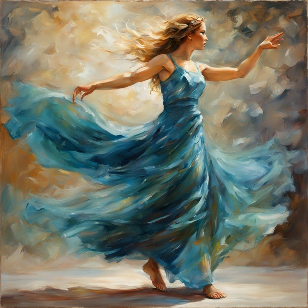 Aphrodite Dancing in Transparent Dress, Oil Painting