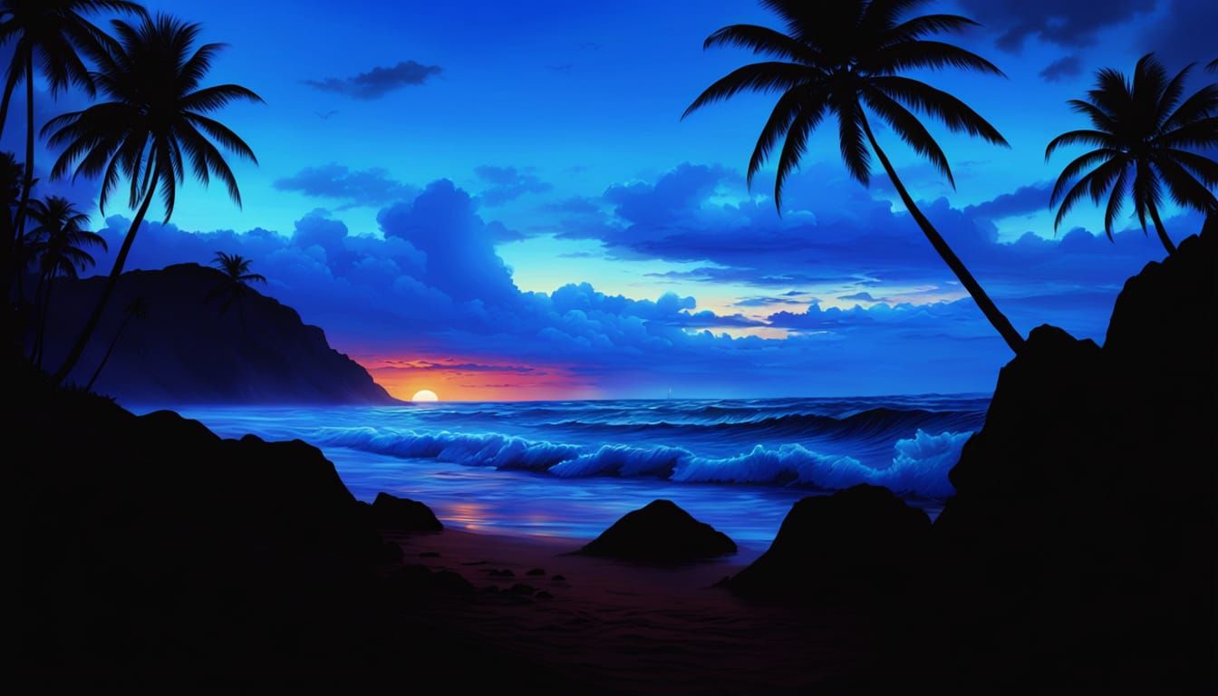 Epic Beach Sunset in Blue Hawaii Style