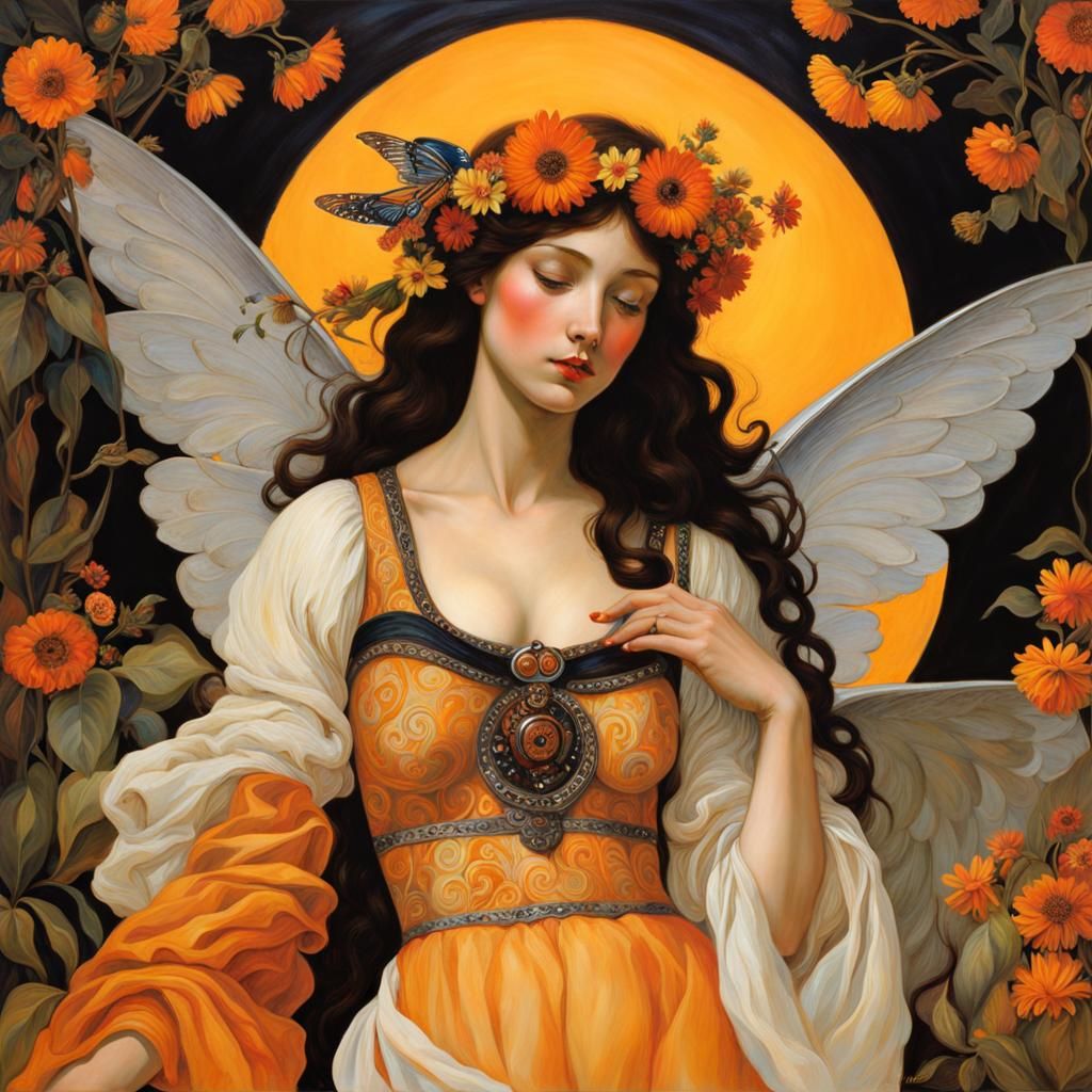 Bohemian Fairy Lovers Embrace in Gouache Style