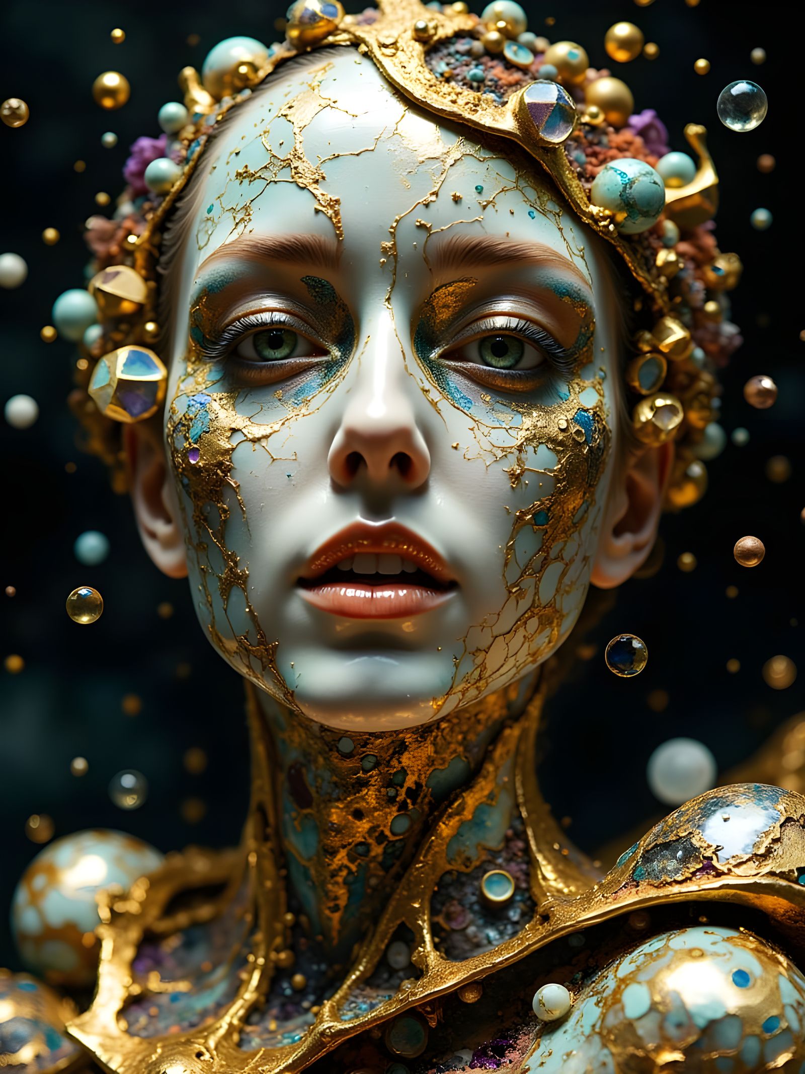 Surreal Cubist Priestess Transforms into Geometric Cubes