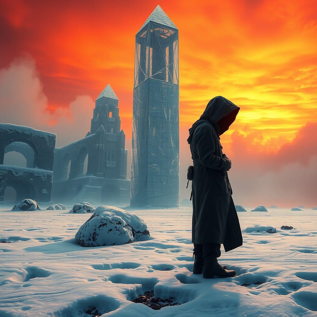 Lost Figure in a Cyberpunk Ruin