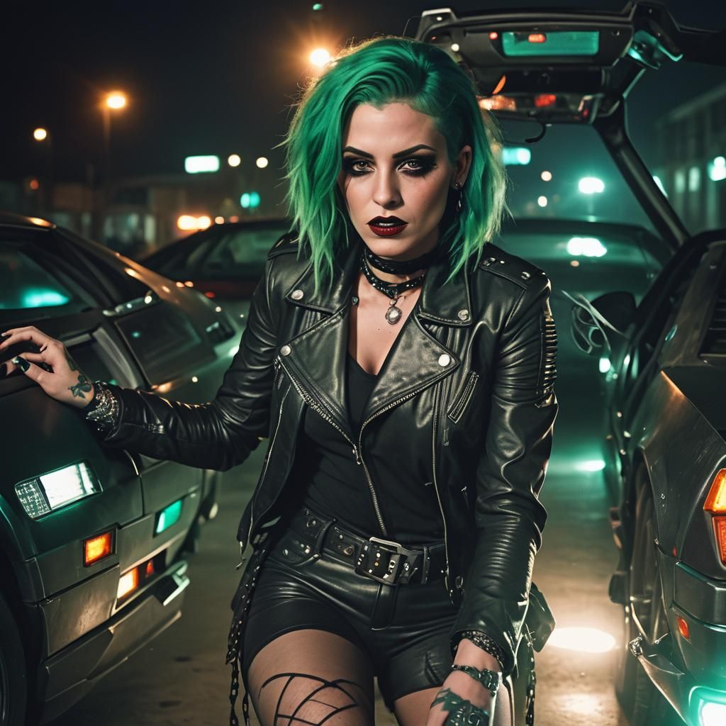 Goth Girl Exits DeLorean in Cinematic Portrait