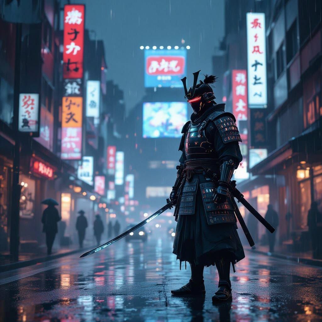 Cyberpunk Samurai in Futuristic Tokyo