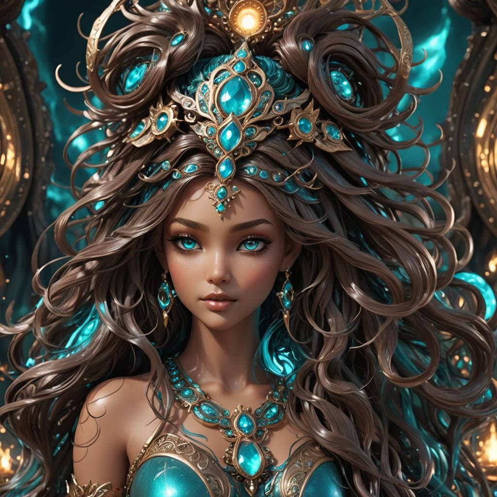Goddess Channeling Teal Blue Arcane Power in 3D