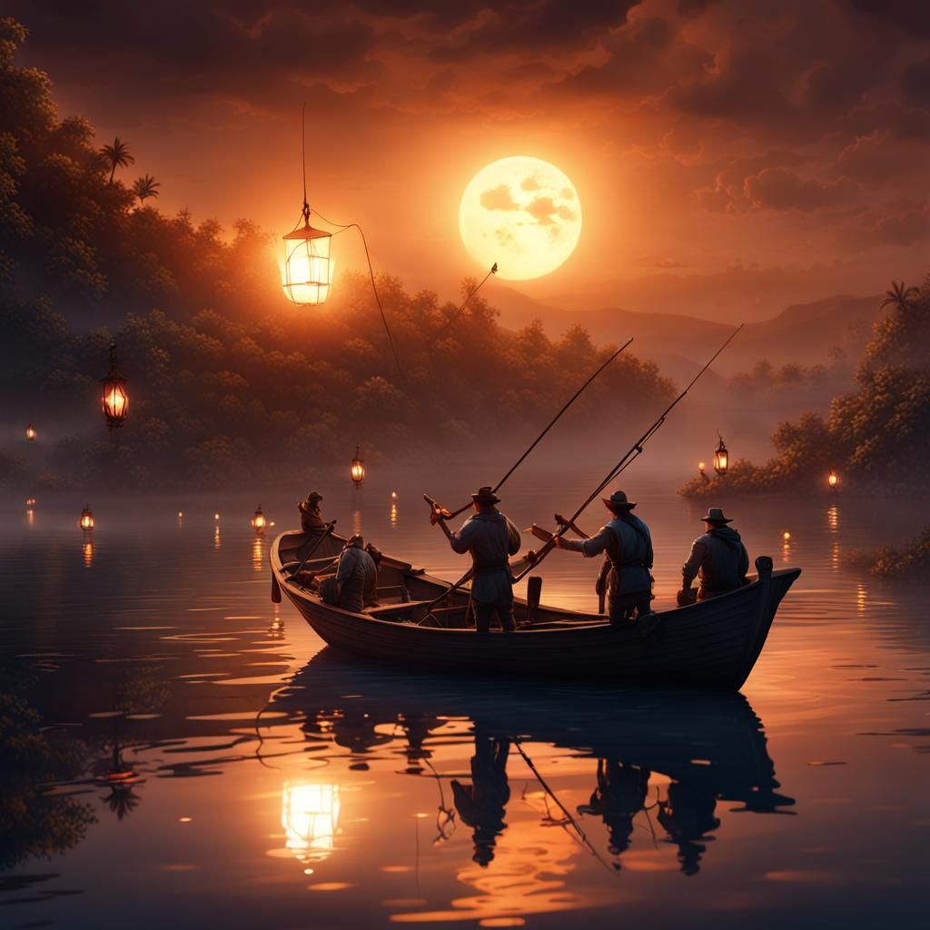 Fishermen Fishing by Torchlight: A Matte Painting