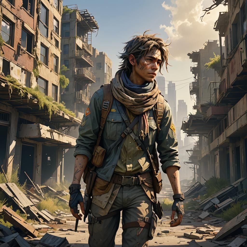 Post-Apocalyptic Scout in Desolate Cityscape