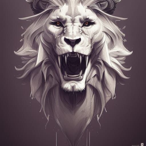 Detailed Skeleton Lion Portrait in Art Nouveau Style