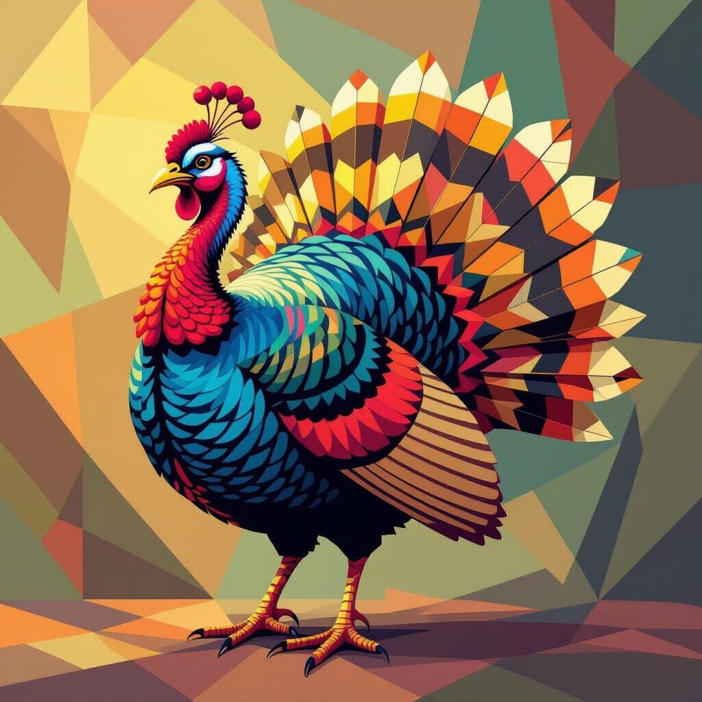 Geometric Turkey in Cubist Art Deco Style
