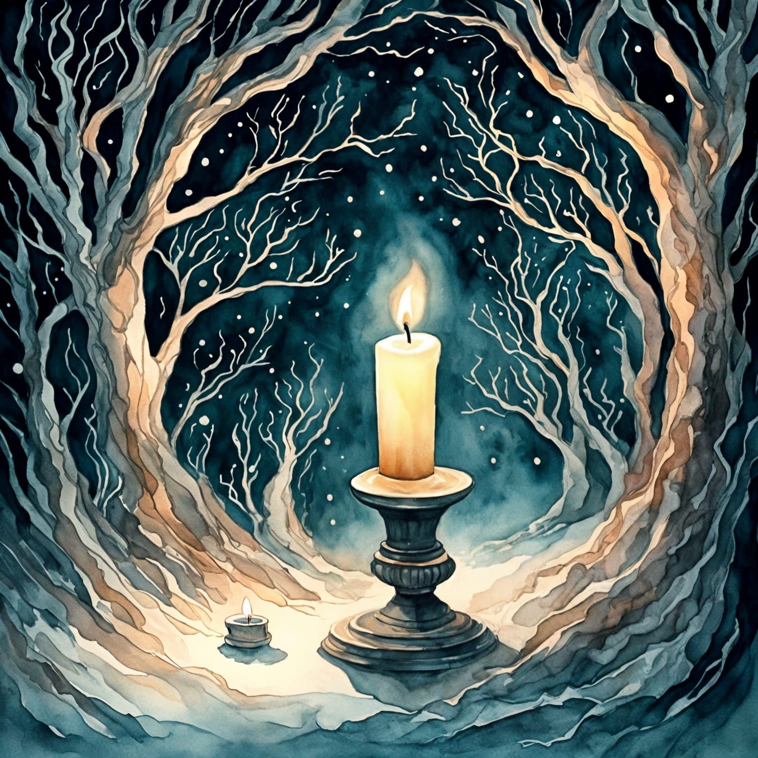 Single Candle Flickering: Storybook Illustration