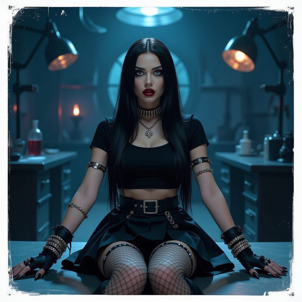 Gothic Woman in Macabre Lab, 90s Mall Goth Style