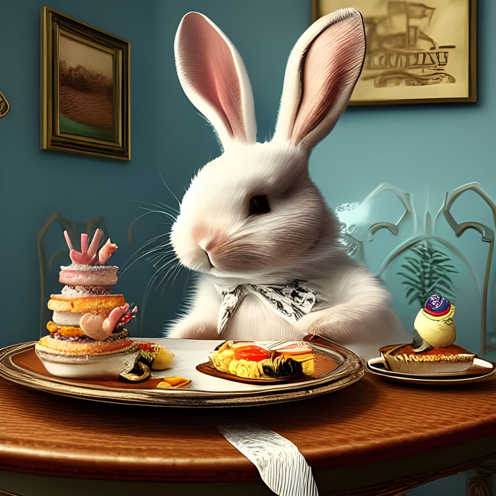 Whimsical Bunny Tea Party in Photorealistic Style