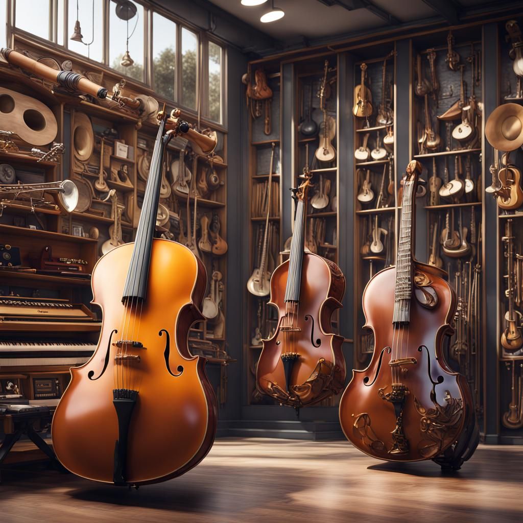 Fantastical Musical Instrument Store in Detailed Matte Paint...