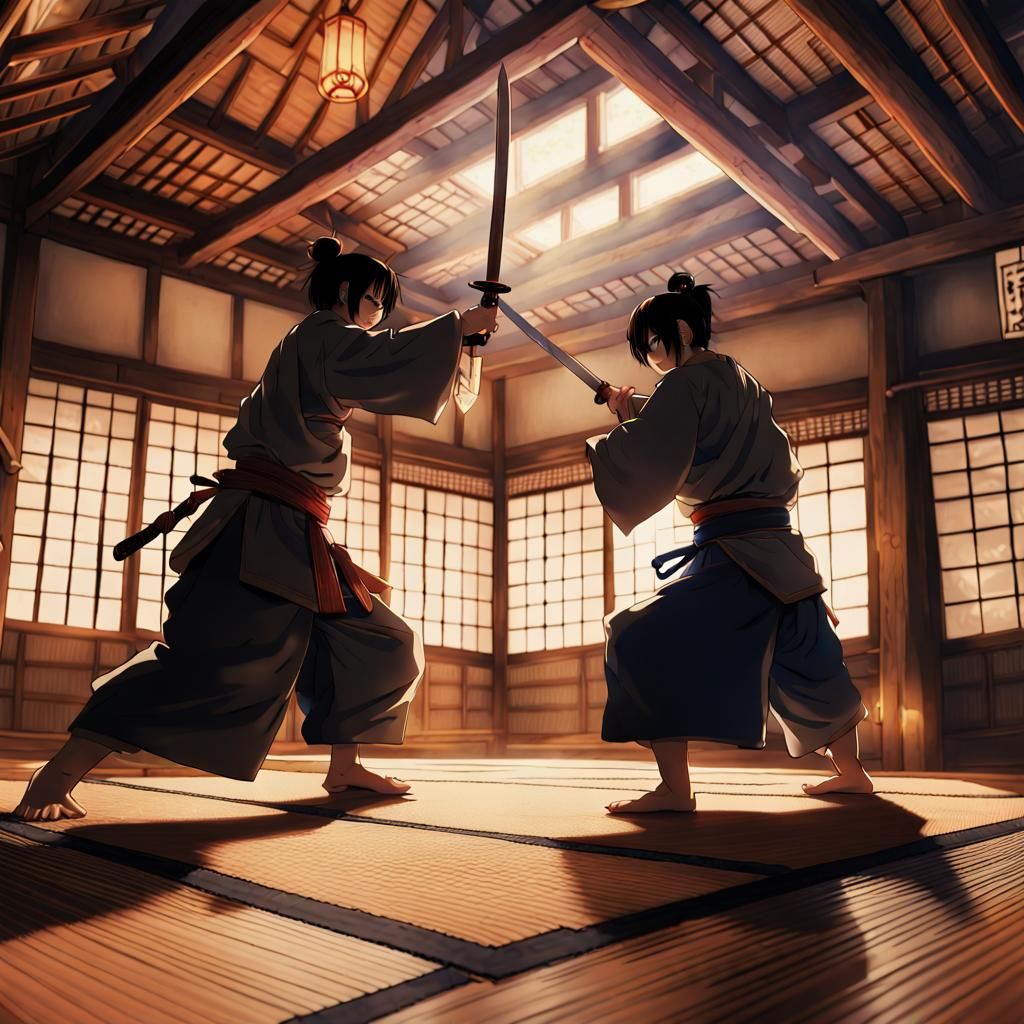 Samurai Kumite in Japanese House, Anime Style