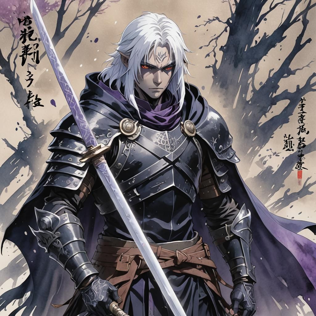 Drow Barbarian Rogue with Katana: Anime Key Visual