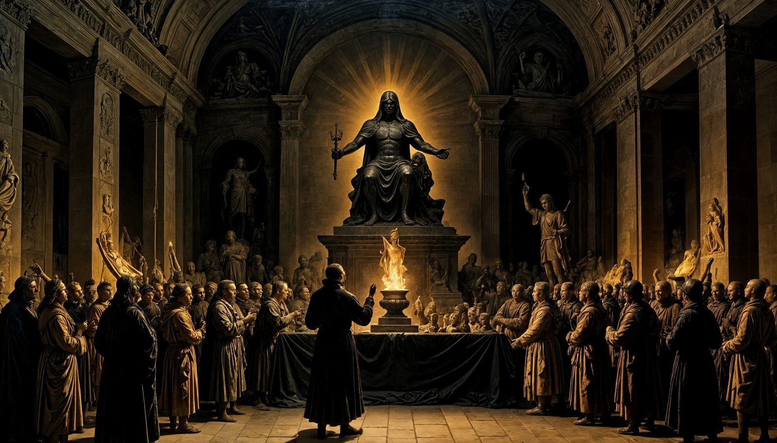 Phantom Worshipping Glowing Statue in Louvre Catacombs