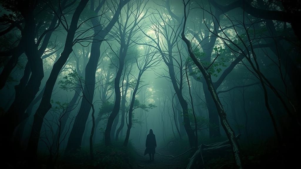 Mysterious Figure Lost in Dark, Foreboding Void