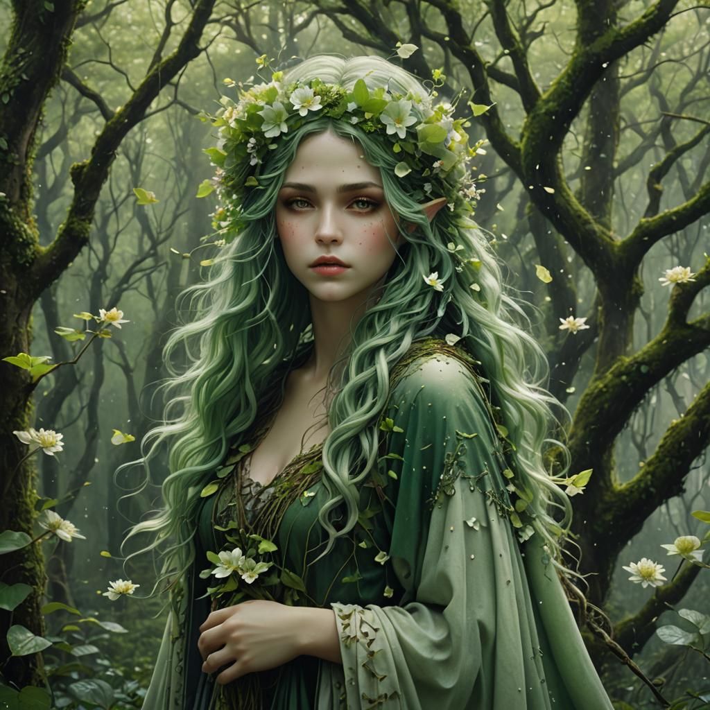 Enchanted Forest Dryad in Harmony with Nature
