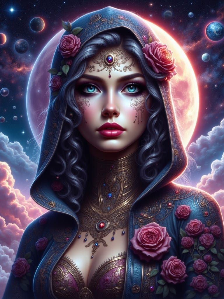 Cosmic Woman Portrait in Hyperdetailed Digital Art