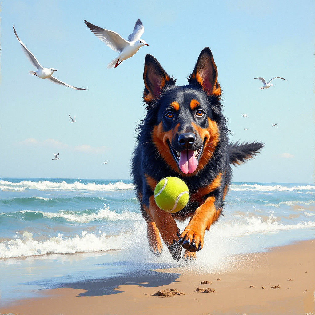 Dutch Shepherd at the Beach, Impressionistic Style