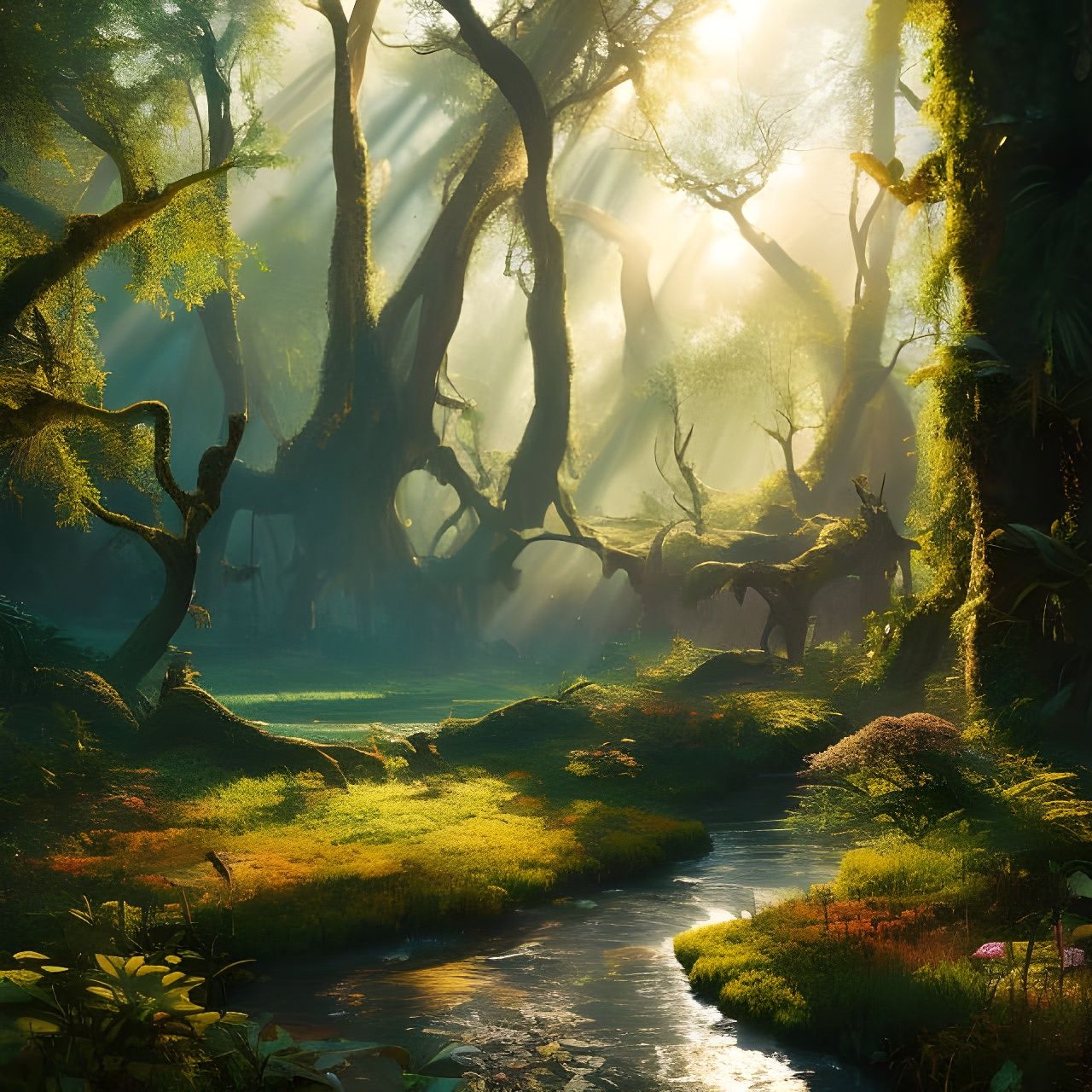 Overgrown Swamp Landscape Masterpiece in Expressionist Style